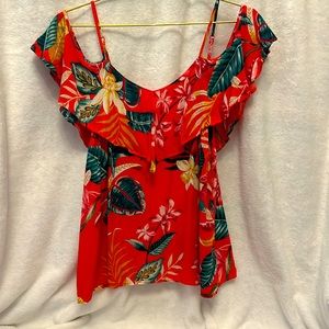 Old Navy Small Red Hawaiian Cold Shoulder Top